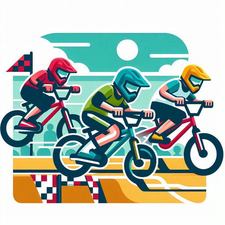 Bicyclists racing on the road in the city vector illustrationのイラスト素材