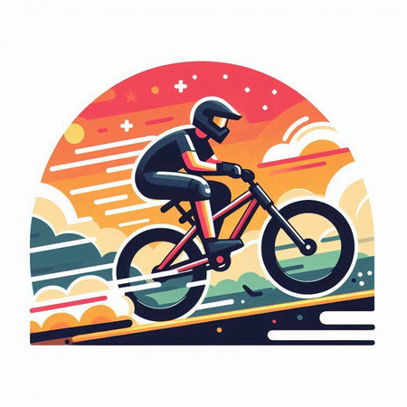 Cyclist riding on the road. Vector illustration in flat styleのイラスト素材