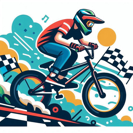 cyclist riding a bicycle on the background of the race track, vector illustrationのイラスト素材
