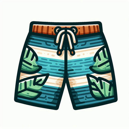 Swimming trunks with leaves. Vector illustration in cartoon style.のイラスト素材