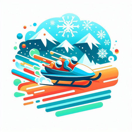Snowmobile in the mountains. Snowmobiling. Vector illustration.のイラスト素材