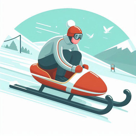 Man riding a snowmobile. Winter sport. Vector illustration in cartoon style.のイラスト素材