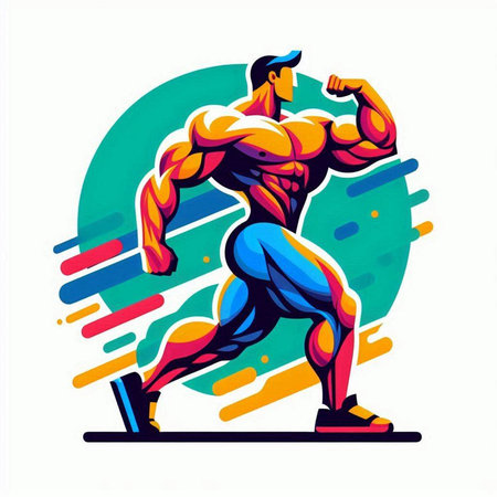 Bodybuilder with muscular body. Fitness and healthy lifestyle. Vector illustrationのイラスト素材