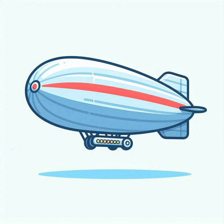 Illustration of a cartoon airship on a light blue background.のイラスト素材