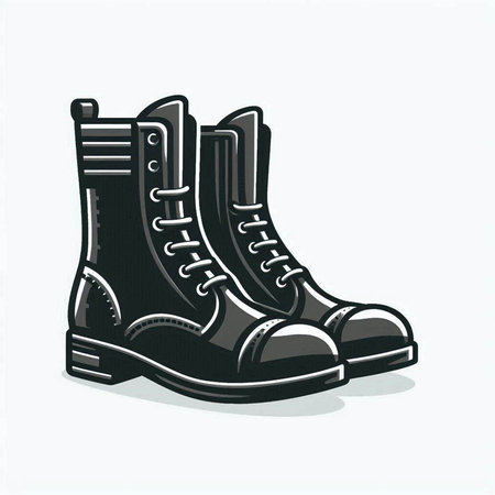 Sketch of a pair of black leather boots on a white backgroundのイラスト素材