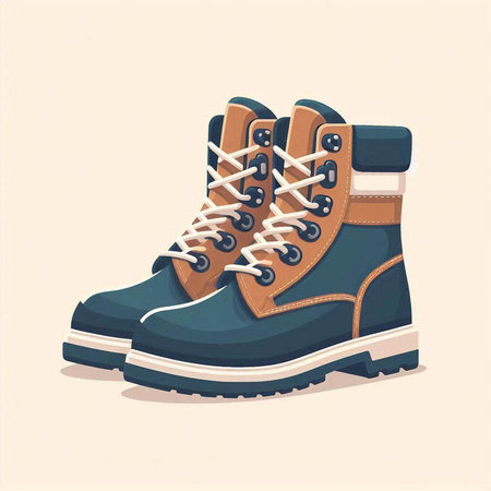 Pair of old hiking boots. Vector illustration in cartoon style.のイラスト素材