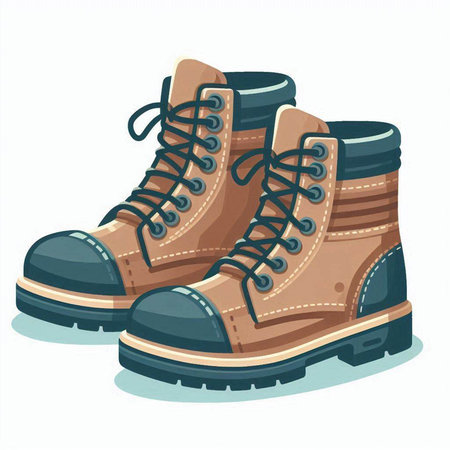 Hiking boots isolated on white background. Vector illustration in cartoon style.のイラスト素材