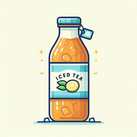 Vector illustration of a bottle of lemonade with ice cubes and a label.のイラスト素材
