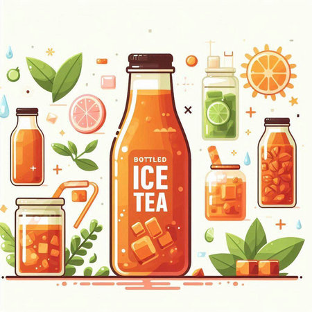 Bottle of ice tea. Healthy drink. Vector illustration in flat styleのイラスト素材