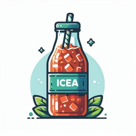 Cocktail with ice cubes in glass bottle. Vector illustration.のイラスト素材