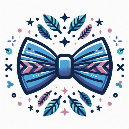 Hand drawn vector illustration of a bow tie with feathers and stars.のイラスト素材