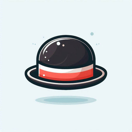 Illustration of a black hat with red stripes on a blue backgroundのイラスト素材