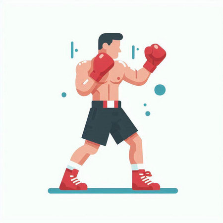 Boxing man. Vector illustration in a flat style on a white background.のイラスト素材