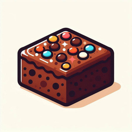 Illustration of a chocolate cake with colorful candies on a white backgroundのイラスト素材
