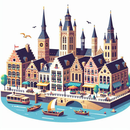 Amsterdam, Holland. Vector illustration in cartoon style on white backgroundのイラスト素材