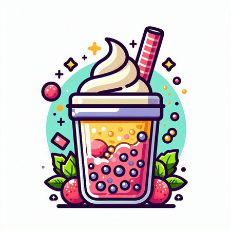 Fruit smoothie in a glass with whipped cream. Vector illustration.のイラスト素材