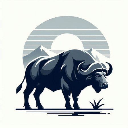 Buffalo. Wild bison. Vector illustration on white background.のイラスト素材
