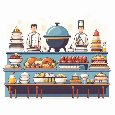 Catering service vector illustration. Catering service in restaurant.のイラスト素材