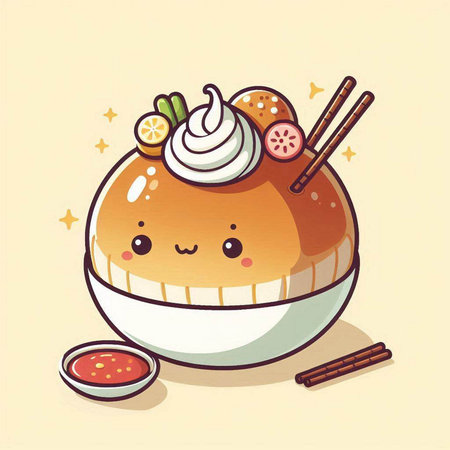 Illustration of a kawaii chinese bun with chopsticksのイラスト素材
