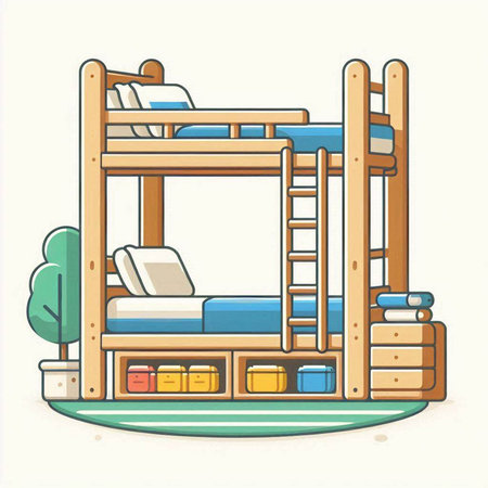 Illustration of a bunk bed in a children's room. Vector illustration.のイラスト素材