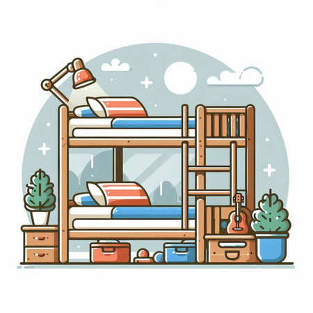 Bunk bed. Vector illustration in doodle style for your designのイラスト素材