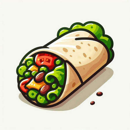 Vector illustration of a tortilla wrap with lettuce, tomato and pepperのイラスト素材