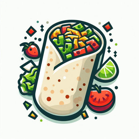 Healthy food. Vector illustration of a tortilla wrap with vegetables.のイラスト素材