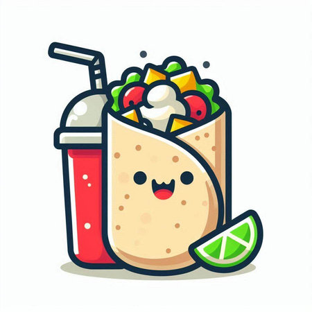 Tacos with lime and soda drink cartoon character vector illustration.のイラスト素材