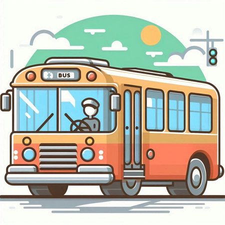 Bus on the road. Vector illustration in flat design style. EPS 10のイラスト素材