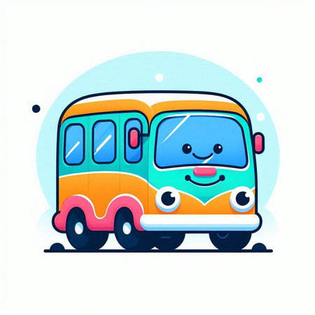 Cute cartoon bus character. Vector illustration in a flat style.のイラスト素材