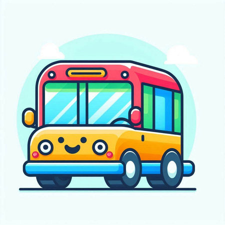 School bus. Cute cartoon character. Vector illustration in a flat styleのイラスト素材