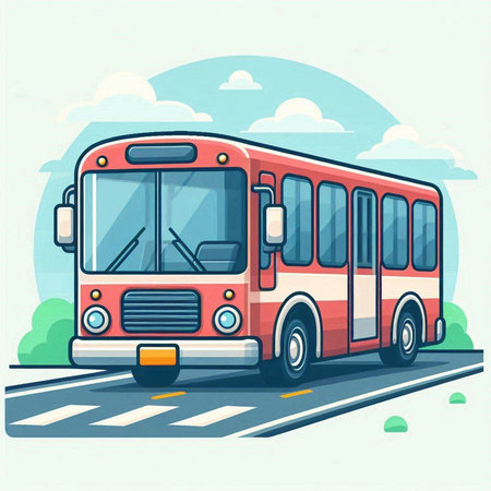 Bus on the road. Vector illustration in flat cartoon style. Side view.のイラスト素材