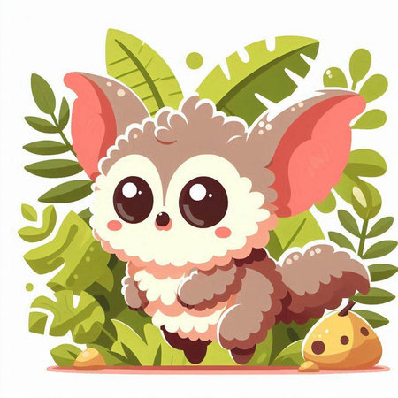 Cute kawaii cartoon animal in the jungle. Vector illustration.のイラスト素材