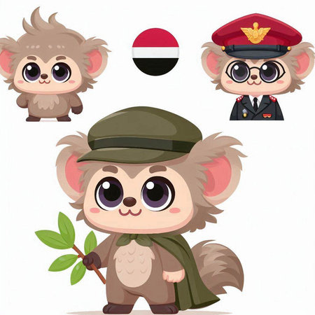 Cute cartoon monkey in a cap and with a stick. Vector illustration.のイラスト素材