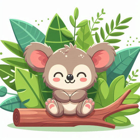 Cute koala sitting on tree branch. Vector illustration in cartoon styleのイラスト素材