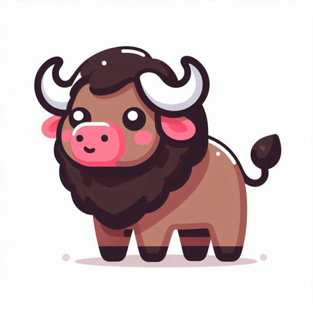 Cute cartoon buffalo. Vector illustration on white background. Isolated.のイラスト素材