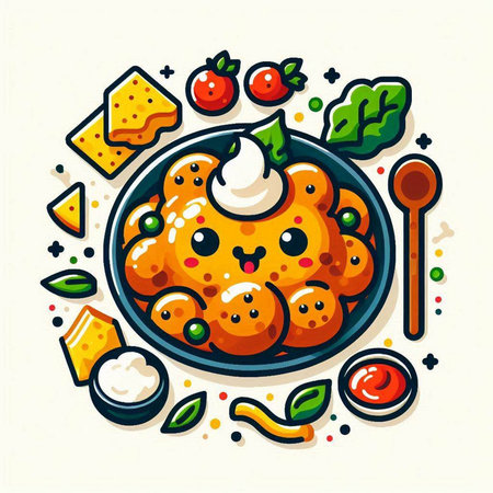 Vector illustration of a cute chickpea curry in a plate.のイラスト素材