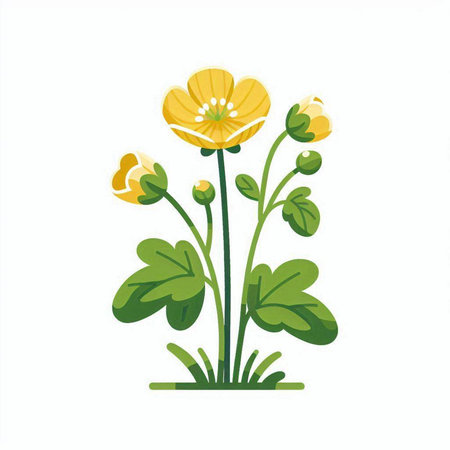 Vector illustration of a yellow buttercup isolated on a white background.のイラスト素材