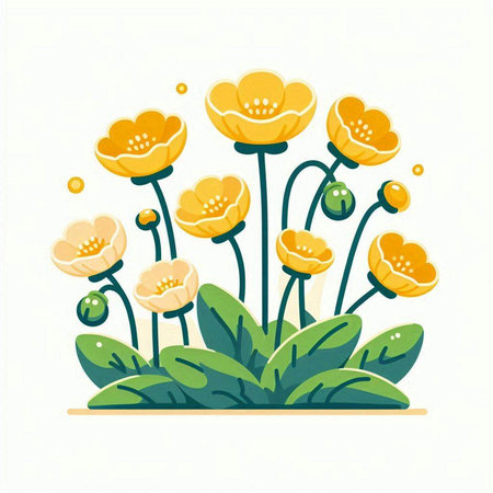 Beautiful yellow flowers on a white background. Vector illustration in flat style.のイラスト素材