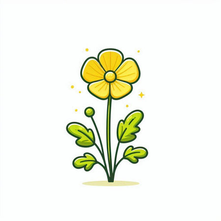 vector illustration of yellow flower with green leaves isolated on a white backgroundのイラスト素材