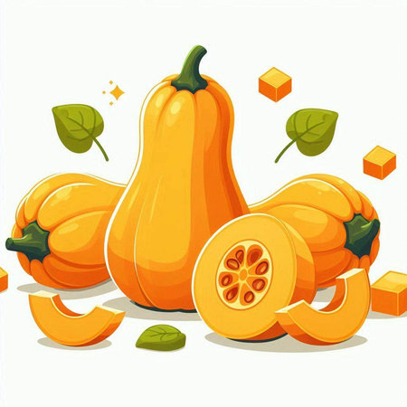 Illustration of fresh pumpkins on white background. Vector illustration.のイラスト素材