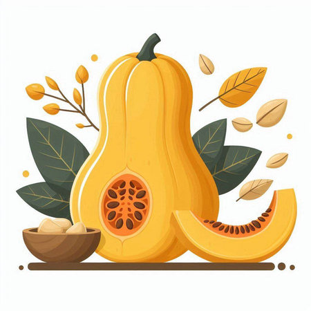 Pumpkin and pumpkin seeds. Vector illustration on white background.のイラスト素材