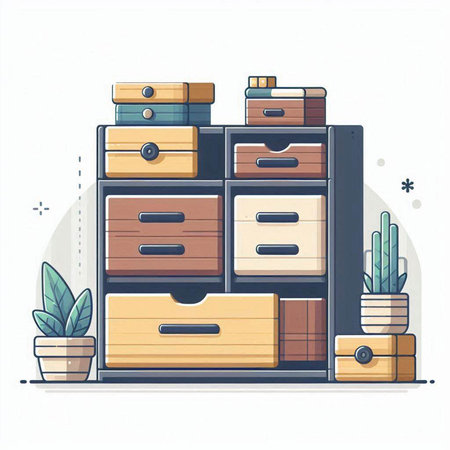 Wooden chest of drawers in flat style. Vector illustration.のイラスト素材