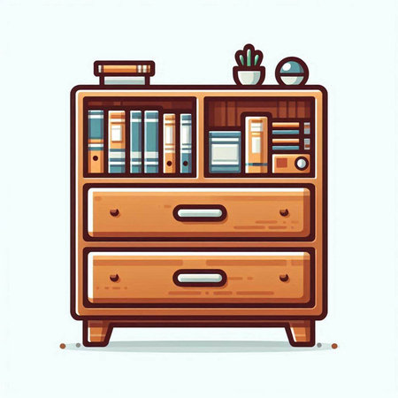 Wooden cabinet with books. Vector illustration in a flat style.のイラスト素材