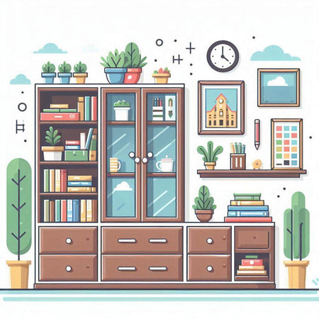 Furniture and interior design in flat style. Vector illustration.のイラスト素材