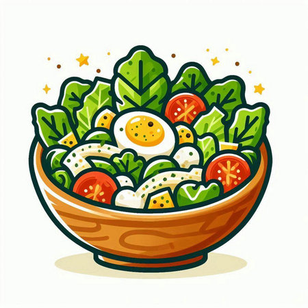 Salad in a bowl. Vector illustration isolated on white background.のイラスト素材