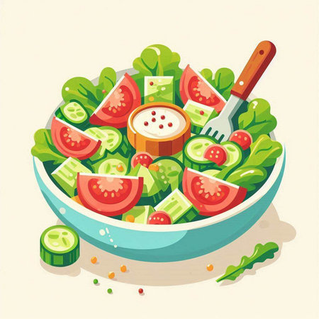 Vegetable salad in a bowl. Vector illustration in cartoon style.のイラスト素材