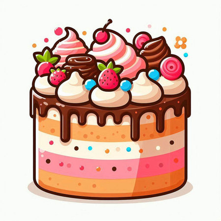 Cake with cream and berries. Vector illustration of a cake.のイラスト素材