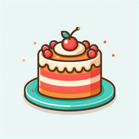 Cake icon. Vector illustration of cake with cherry on top.のイラスト素材