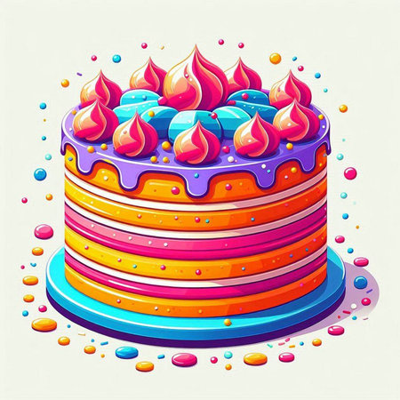 Birthday cake with colorful glaze and candles. Vector illustration.のイラスト素材